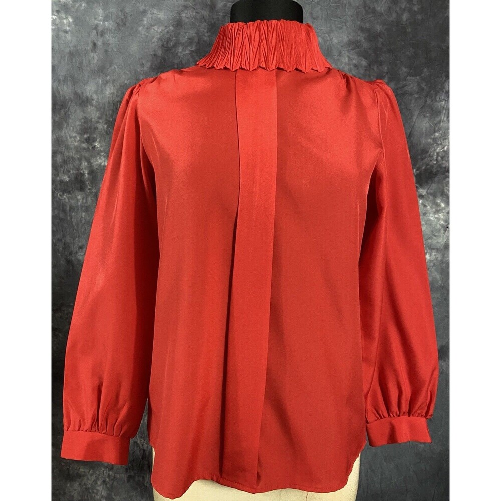 Vintage Rhoda Lee Size 8 Textured Collar Pleated Front Poly Red Pullover Blouse